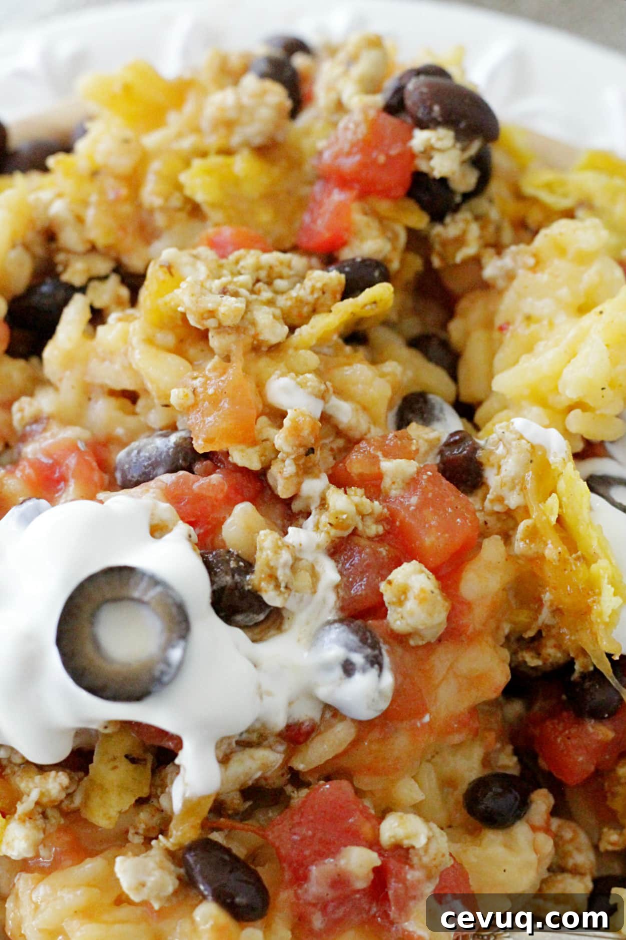 cheesy mexican rice casserole close up