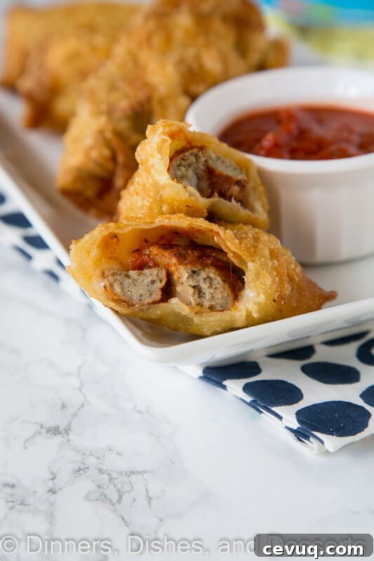 meatball sub egg rolls on a plate