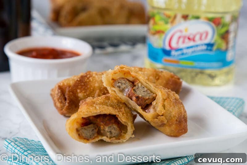 meatball sub egg rolls on a plate