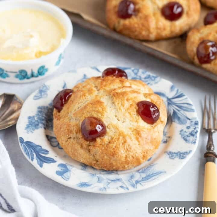 Victoria scone with glace cherries on top.
