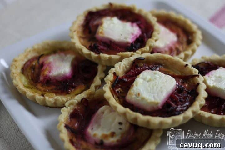 Beetroot, onion and goats cheese tarts.