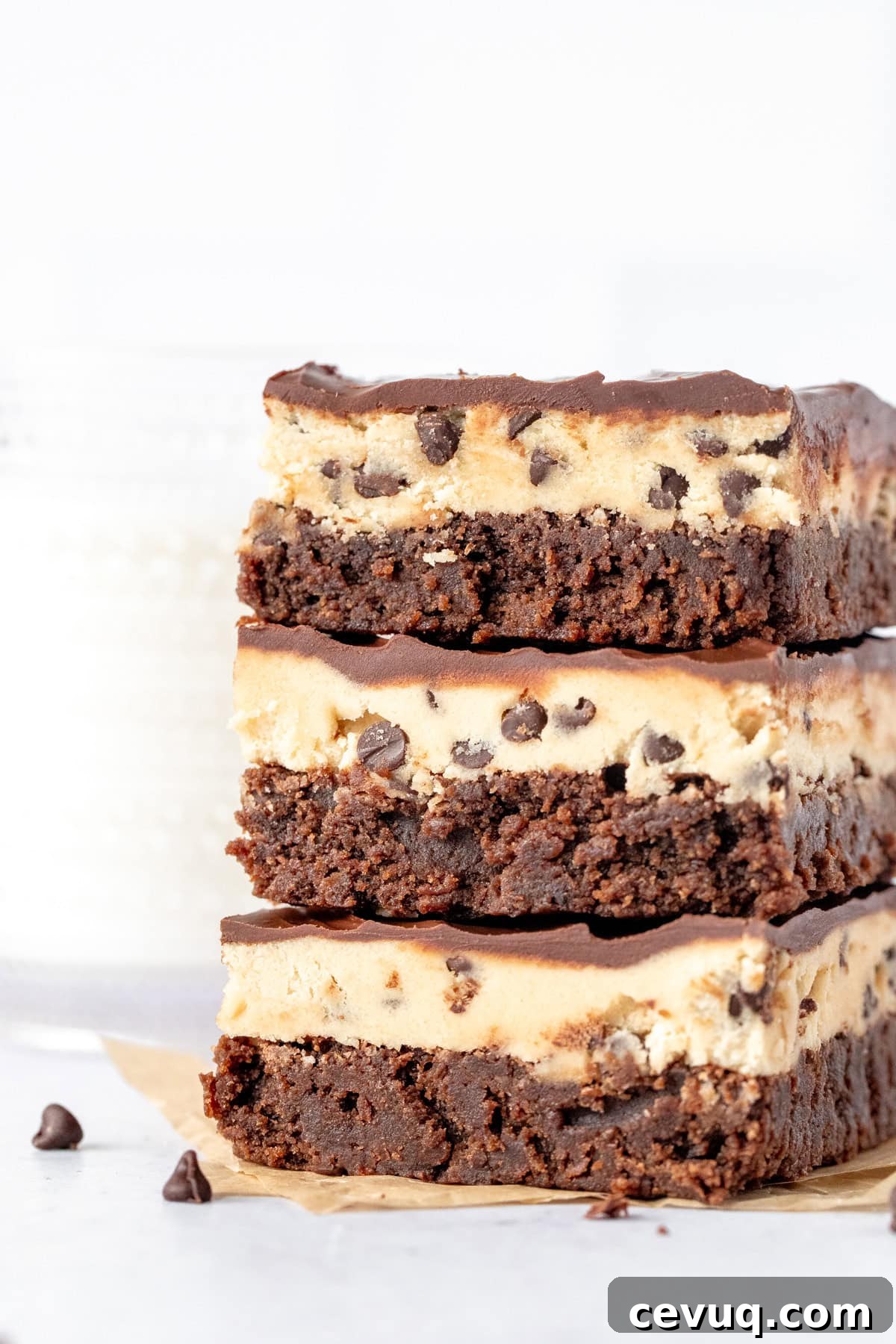 Cookie Dough Brownies Recipe: Fudgy Brownies with Edible Cookie Dough 2 Stack of three cookie dough brownies