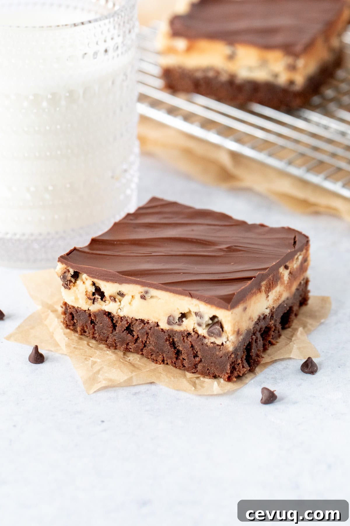 Cookie Dough Brownies Recipe: Fudgy Brownies with Edible Cookie Dough 9 cookie dough brownie with glass of milk