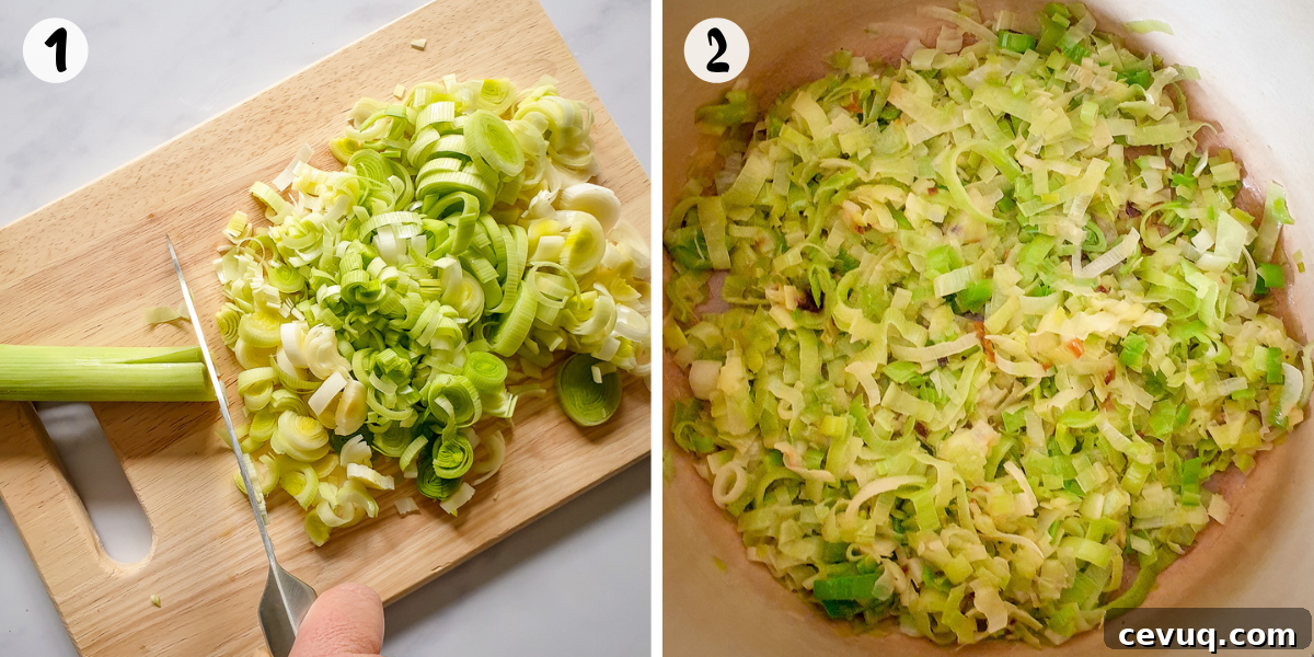 Slice and cook leeks