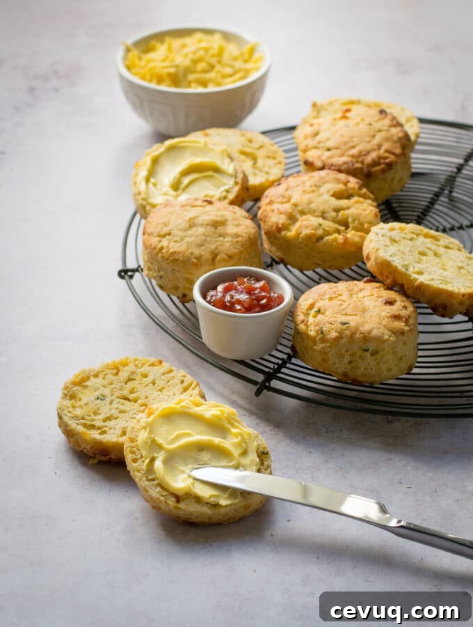 Easy Vegan Cheese Scones being buttered
