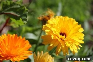yellow calendula blossoms in full bloom