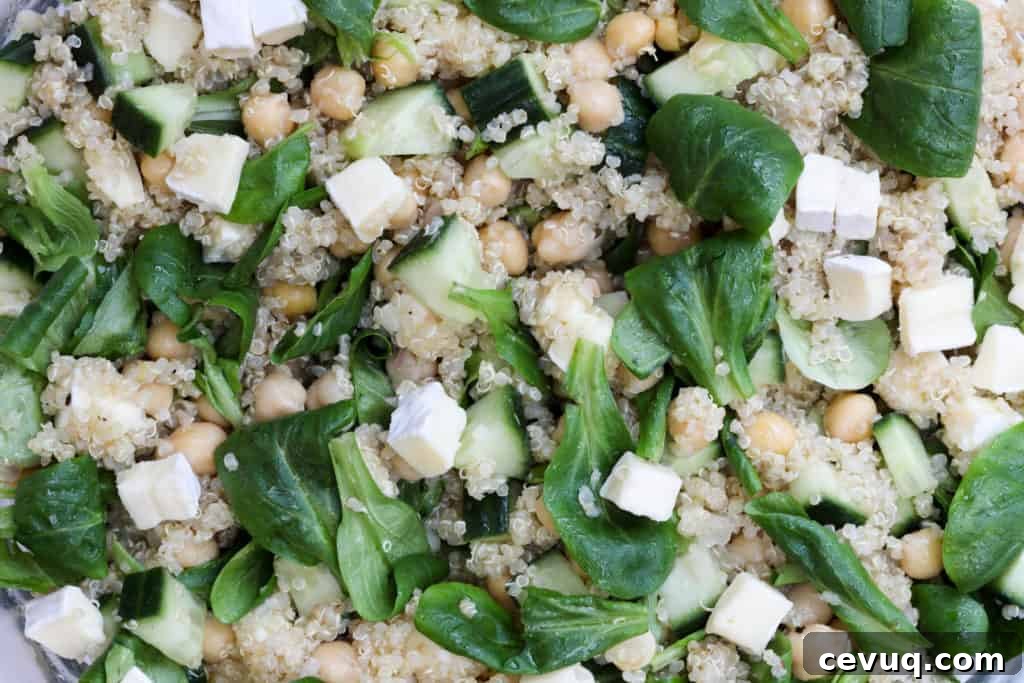 Close up of quinoa chickpea salad