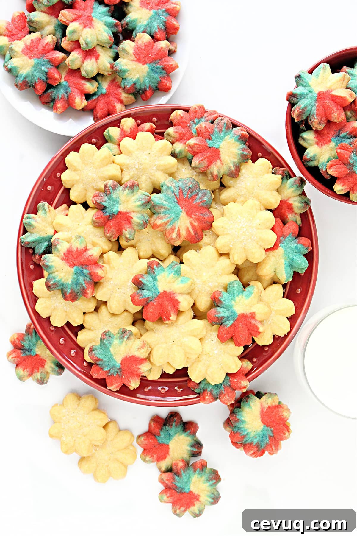 Classic Spritz Cookie Recipe Using Shortening for Crispy Shapes 2 Spritz cookies plain and in patriotic colors.