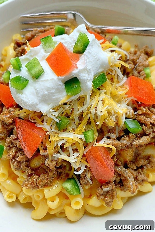 taco mac and cheese in a bowl