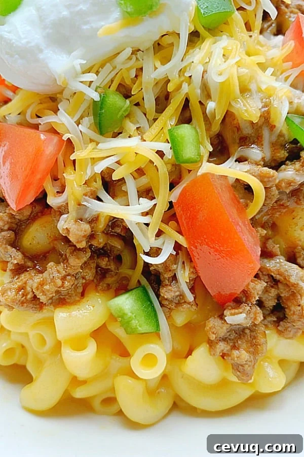 close up of taco mac and cheese