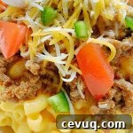 close up of taco mac and cheese