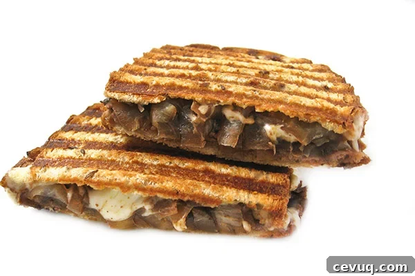 Skinny Grilled Cheese and Roast Beef Topped With Guinness Caramelized Onions