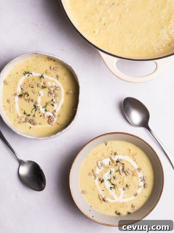 Crispy Roasted Parsnips with Honey and Thyme 10 Parsnip soup with sunflower seeds served in bowls.