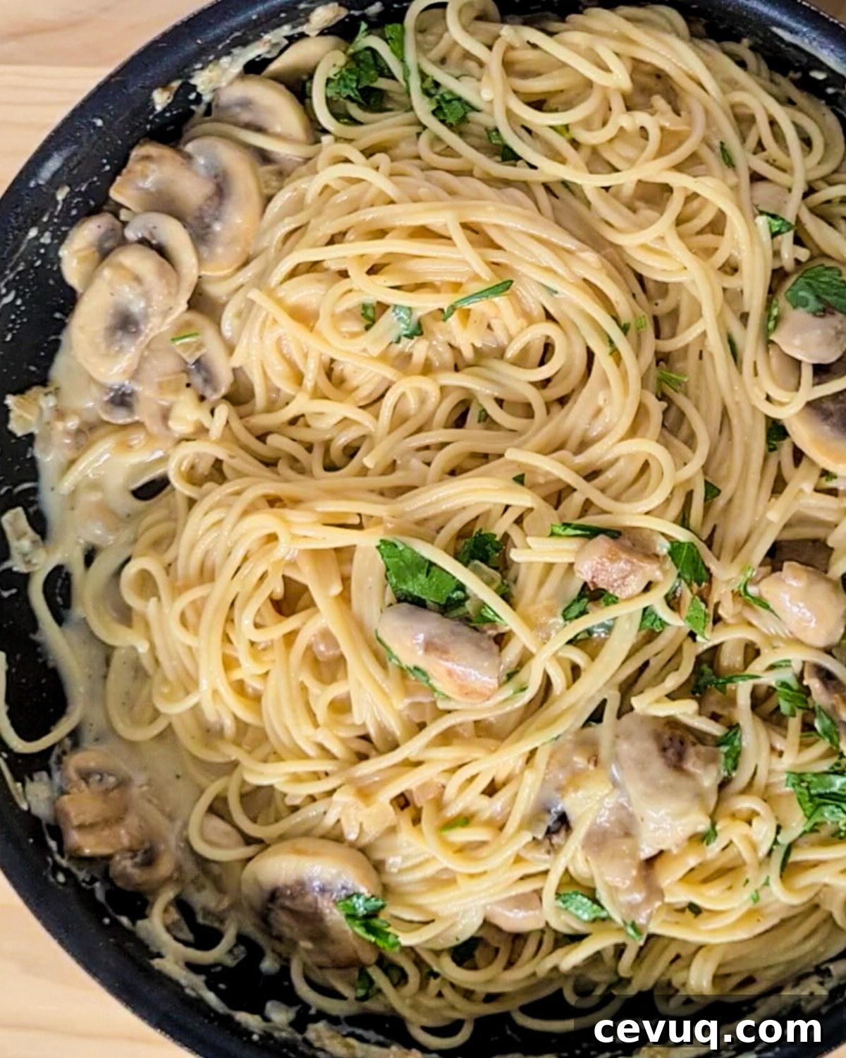 Creamy Mushroom Pasta Without Cream — Dairy-Free Recipe 14 Large pot/skillet of creamy mushroom pasta