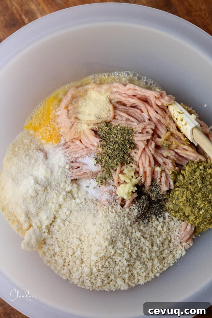 raw ingredients for chicken pesto meatballs 
