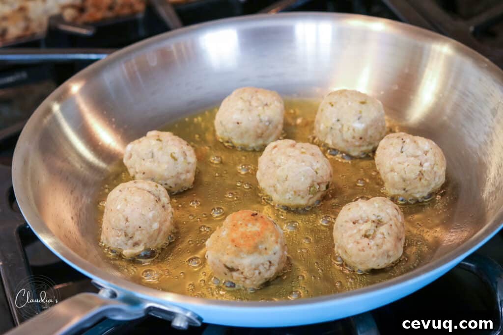 Pan frying meatballs 