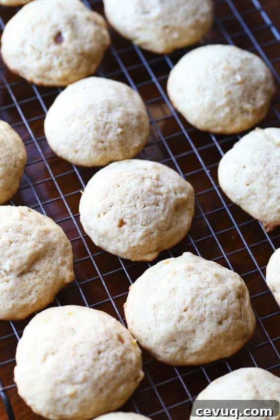 Baked banana cookies on a wire rack.
