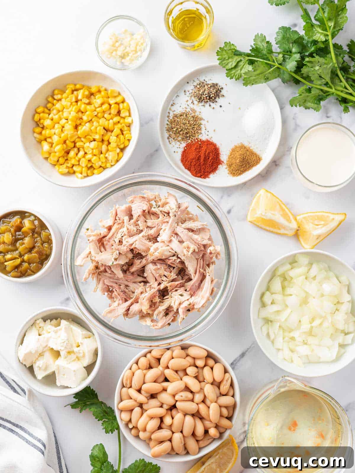 ingredients of White Chicken Chili Recipe laid out