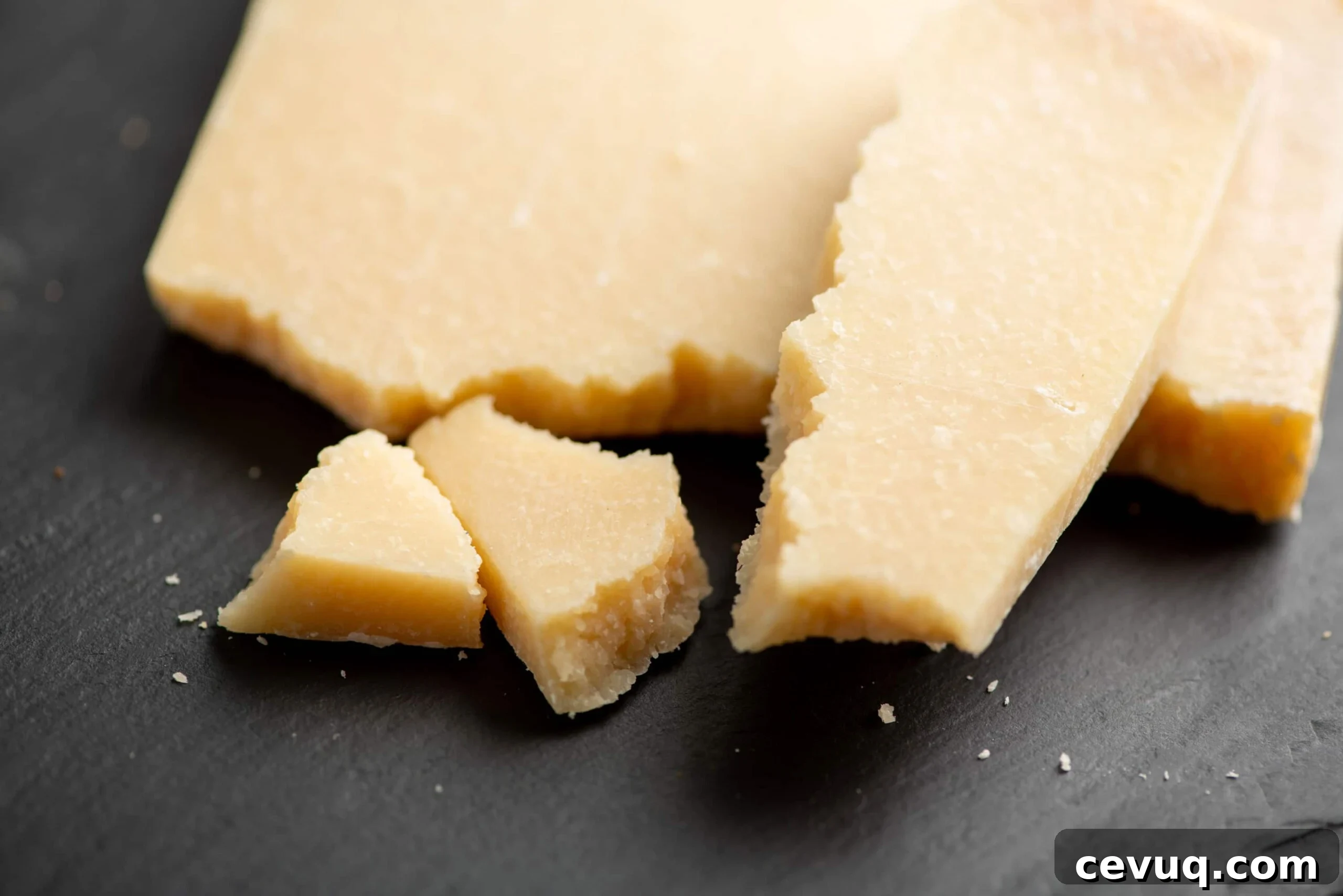18 Delicious Recipes to Use Up Leftover Cheese 5 Pieces of Parmesan Cheese on a black surface.