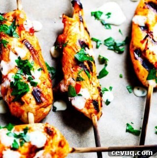 Honey Harissa Chicken Skewers with Garlic Mint Sauce
