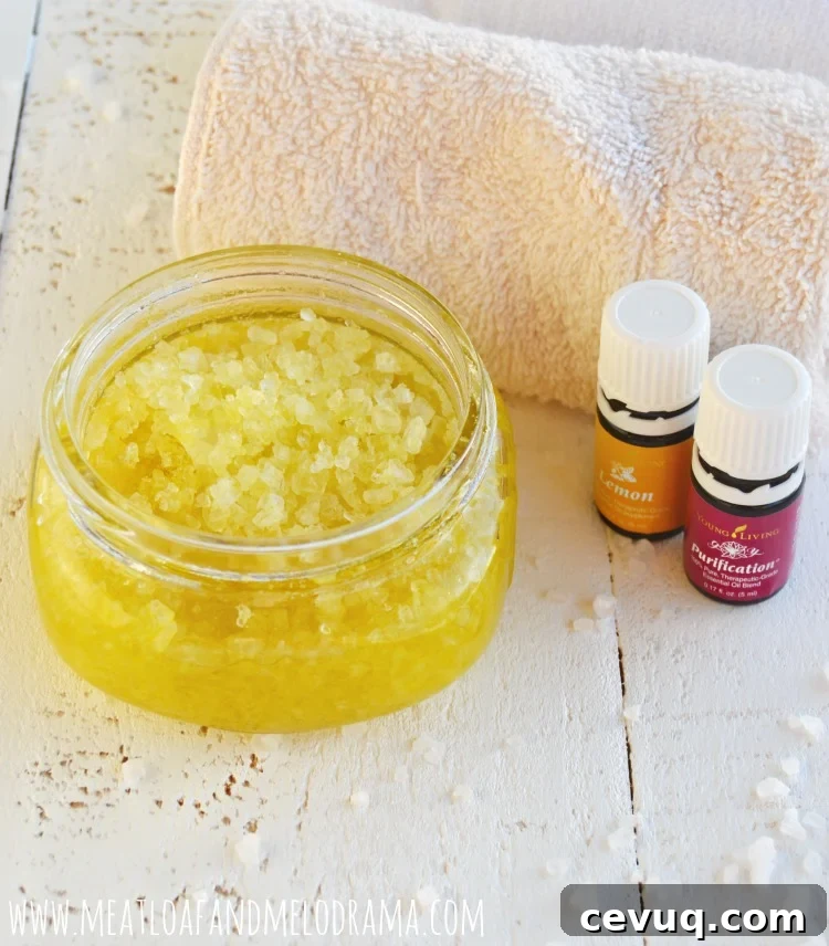 diy salt scrub made with young living lemon and purification essential oils