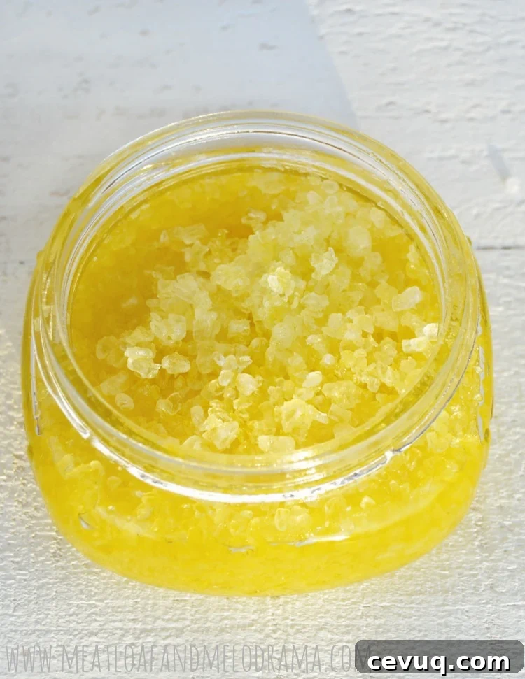 lemon and citrus salt scrub in a pint mason jar
