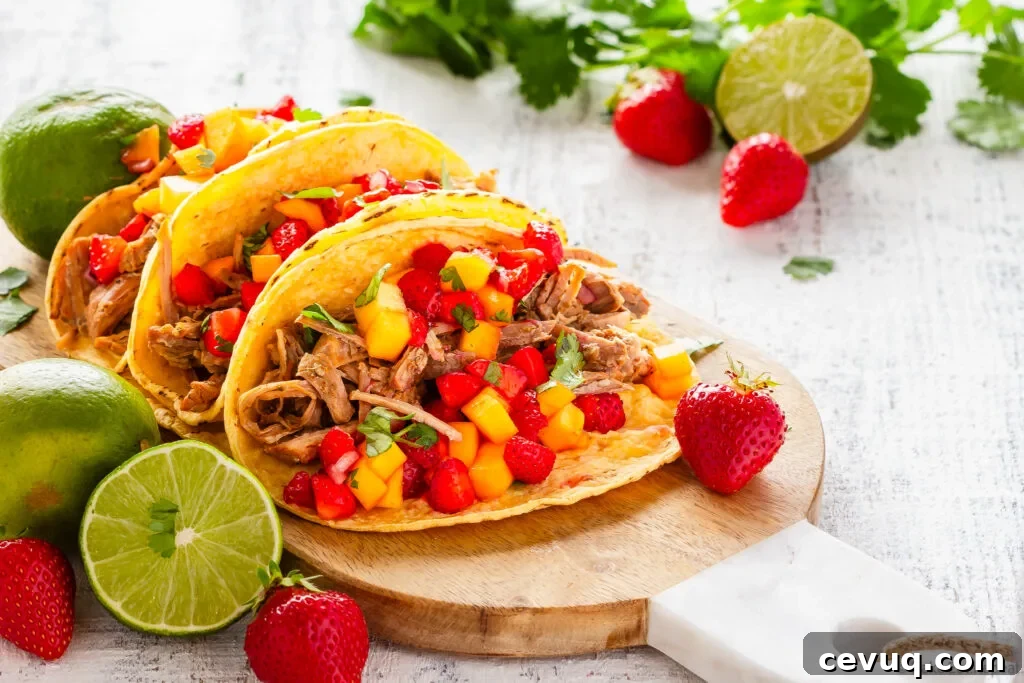 easy instant pot pork tacos with mango strawberry salsa