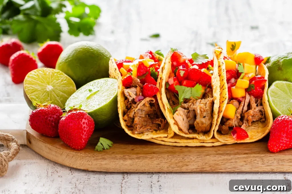 easy pressure cooker pork tacos with mango strawberry salsa