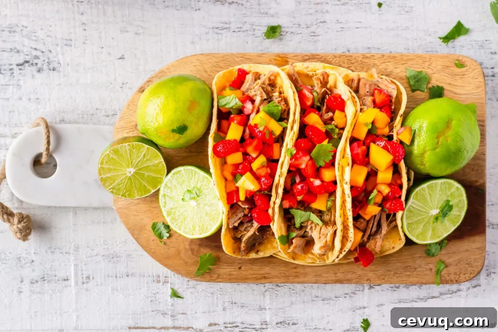 instant pot pork tacos with mango strawberry salsa