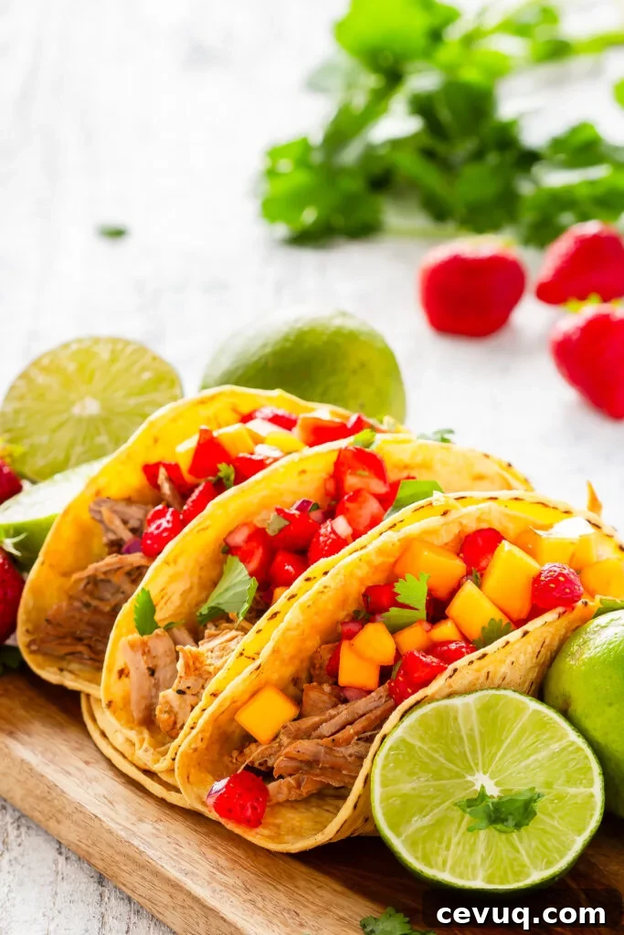 instant pot pork tacos with strawberry mango salsa