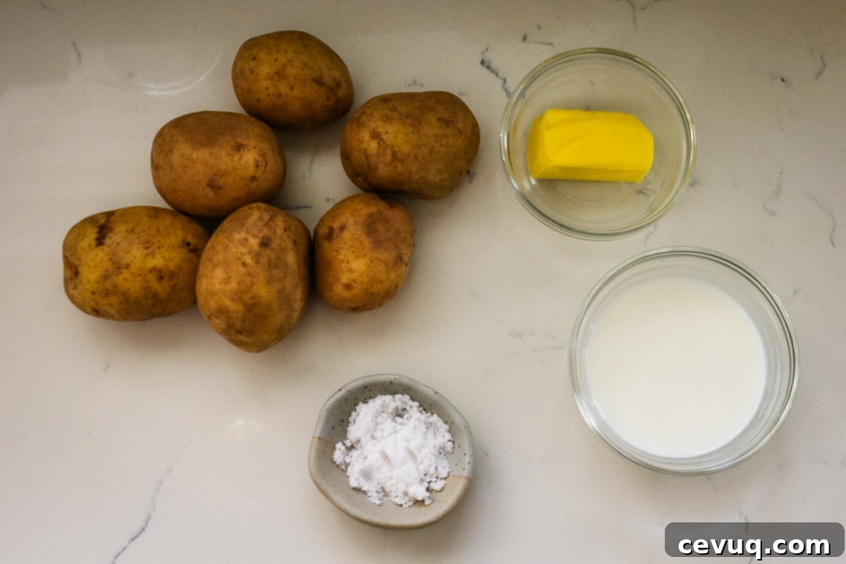 Ingredients for mashed potatoes.