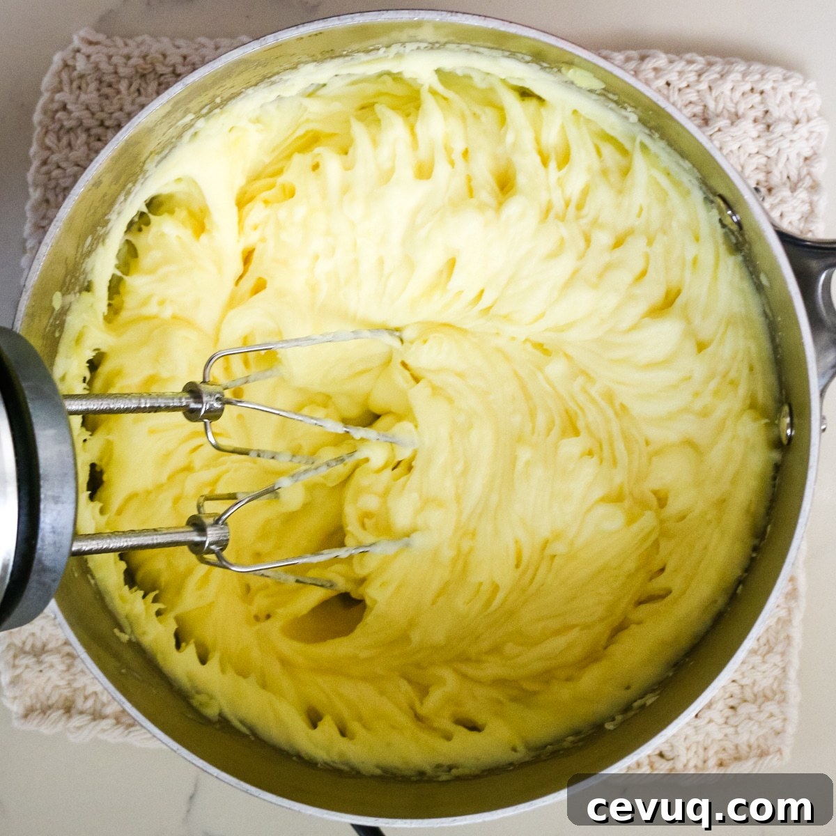 Mashed potatoes in a mixer.