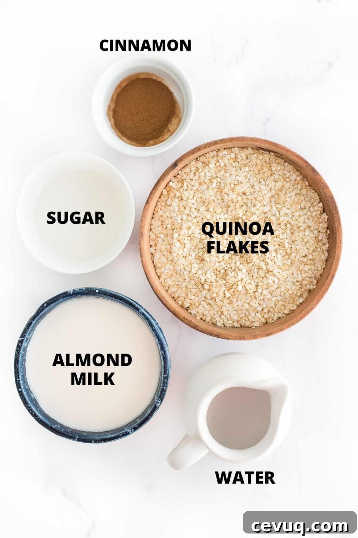5-Minute Creamy Quinoa Porridge (Gluten-Free, Vegan) Ingredients required for making creamy quinoa porridge recipe.