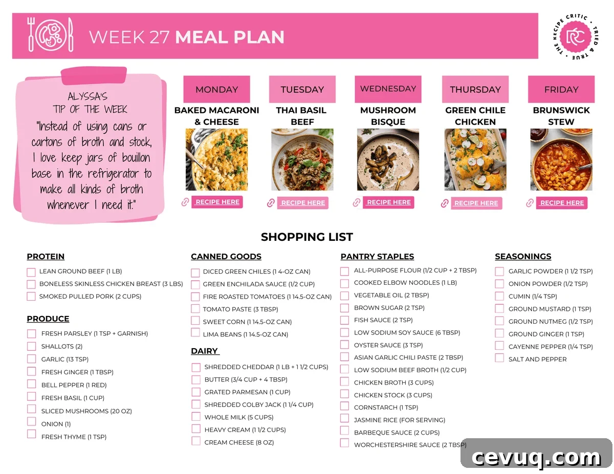 PDF with a shopping list and 5 recipes.