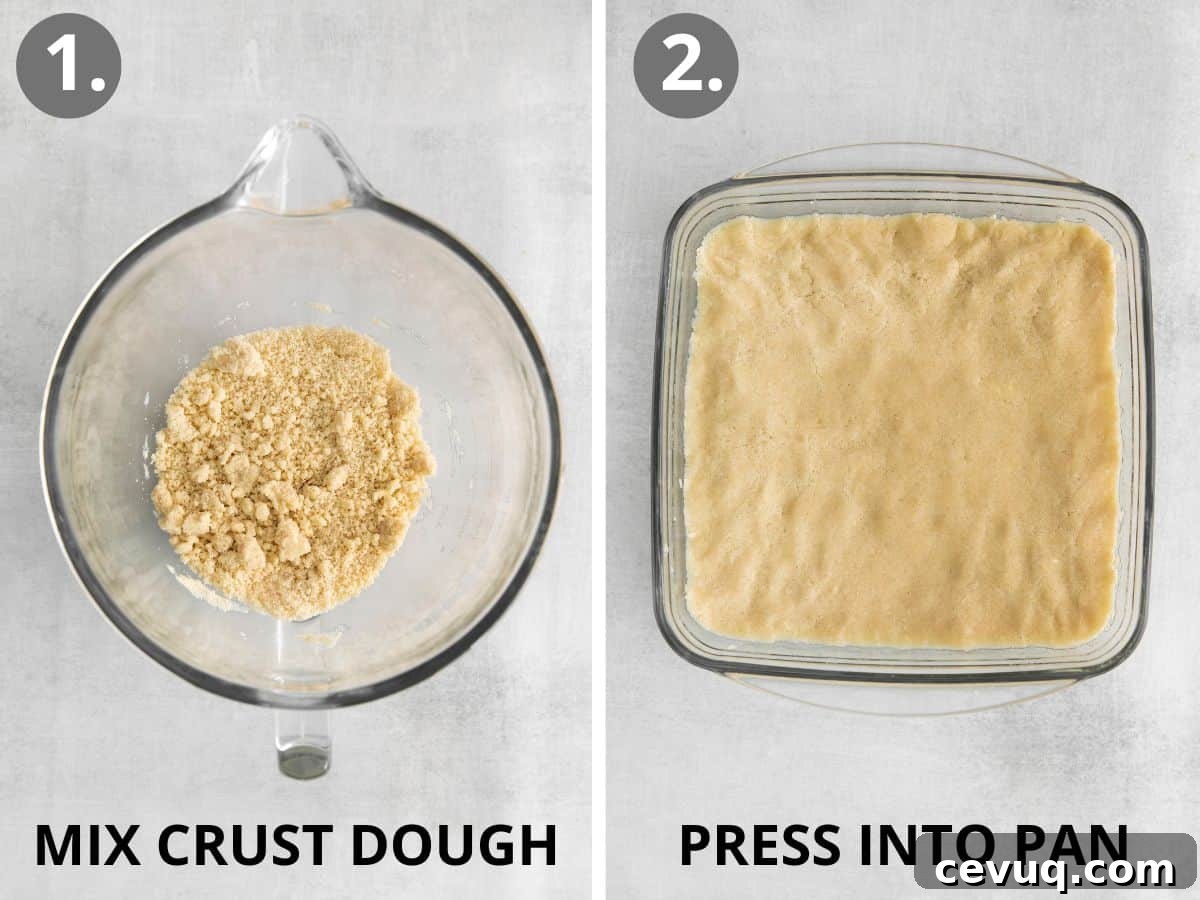 steps 1 and 2 mix crust dough and press into pan.