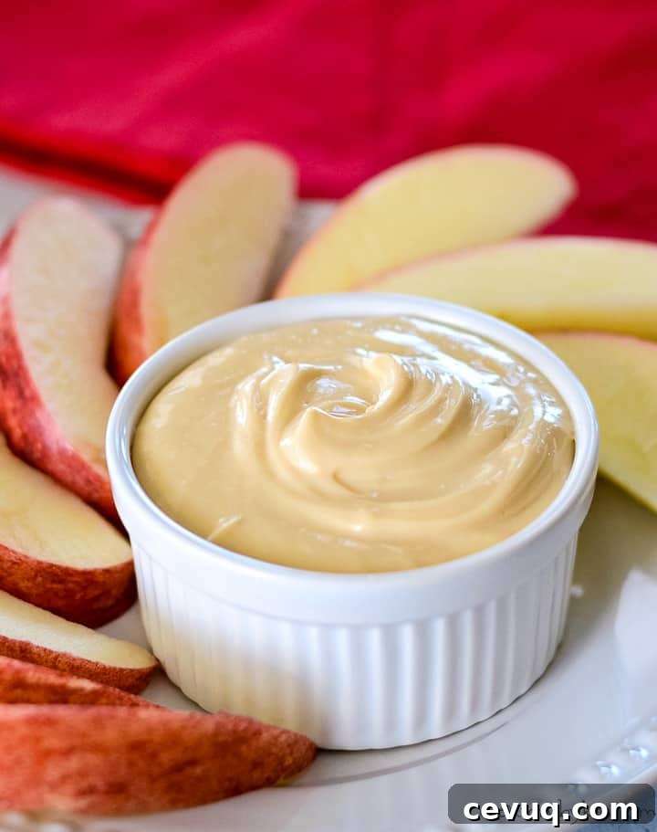 cream cheese apple dip in a white bowl