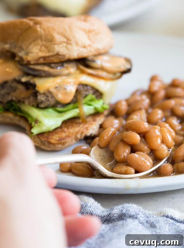 Close up of a Mushroom Swiss Burger
