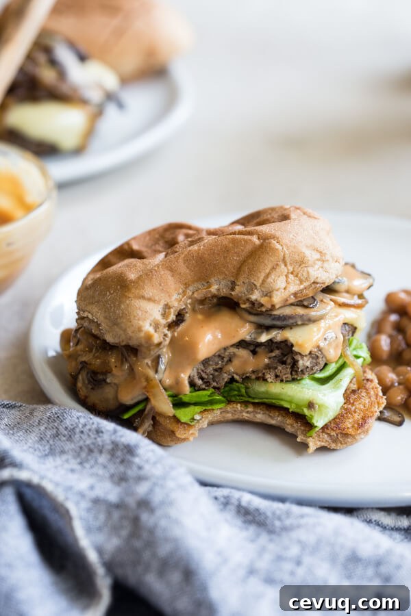 Finished Mushroom Swiss Burgers