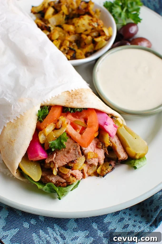 Authentic Beef Shawarma Recipe: Tender Spiced Meat & Garlic Sauce 4 Beef Shawarma in pita