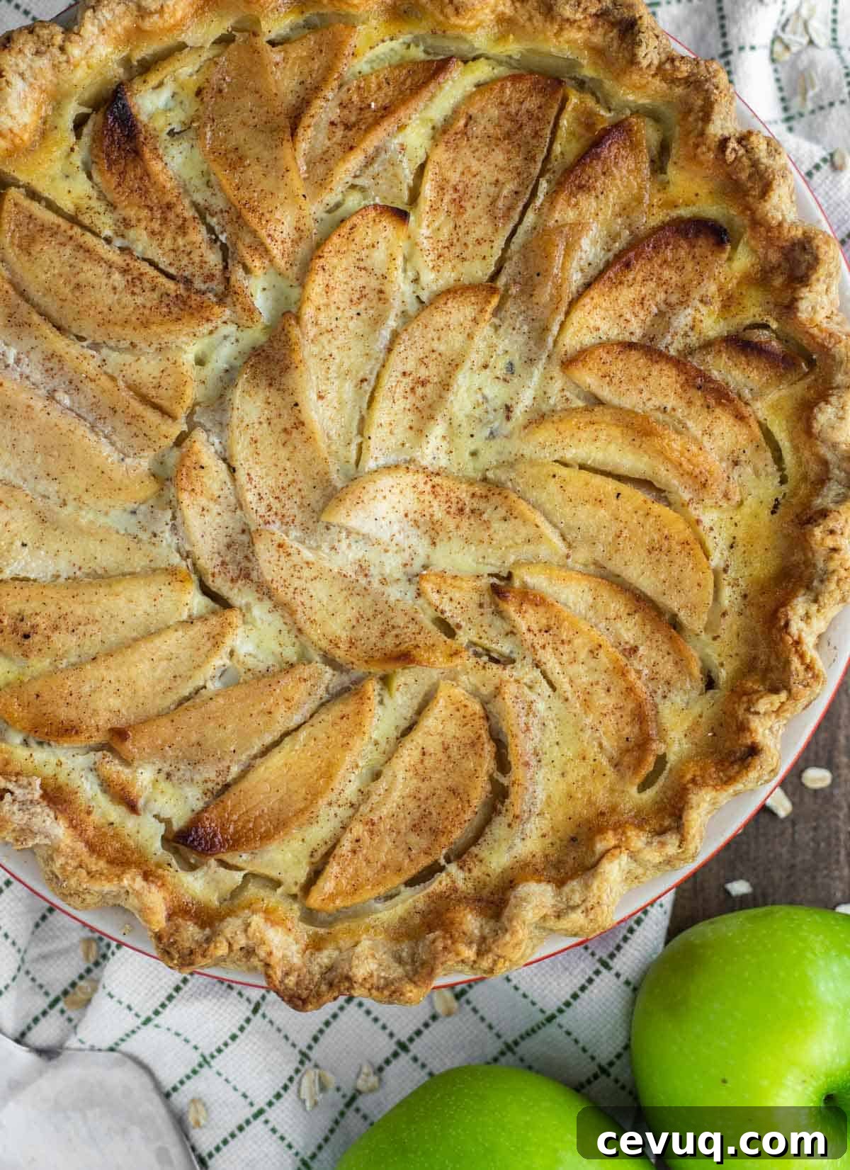 overhead shot of apple custard pie