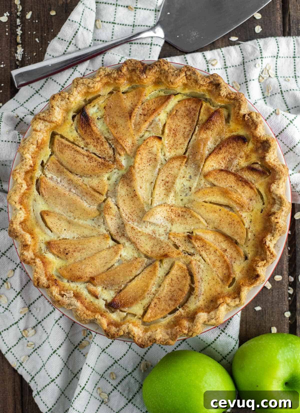 overhead shot of apple pie in pie plate