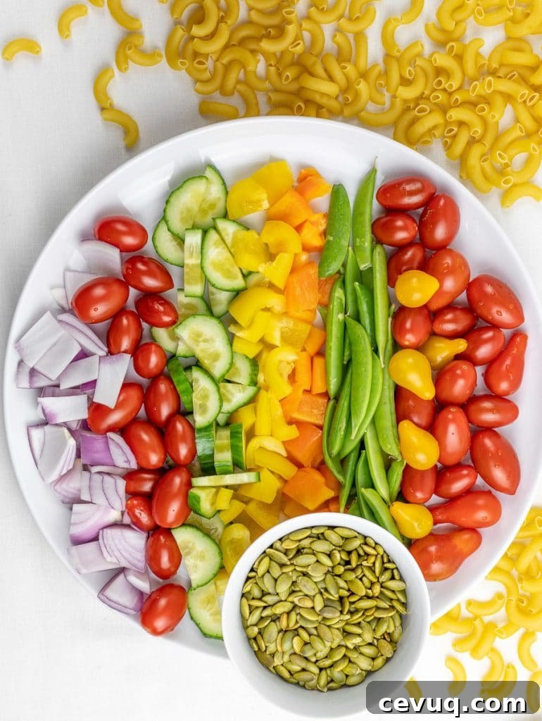 Chilled Vegan Pesto Pasta Salad Recipe for Summer Meals 4 tomatoes, cucumbers, pumpkin seeds, and macaroni pasta