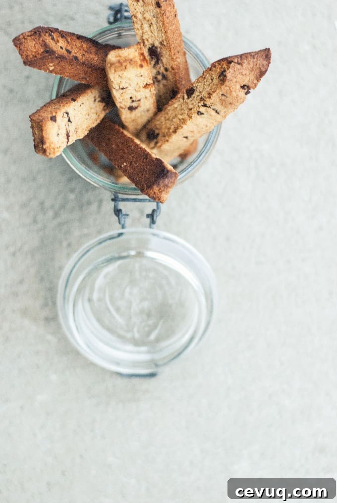 Dark Chocolate + Sour Cherry + Black Cardamom Biscotti from Baked the Blog