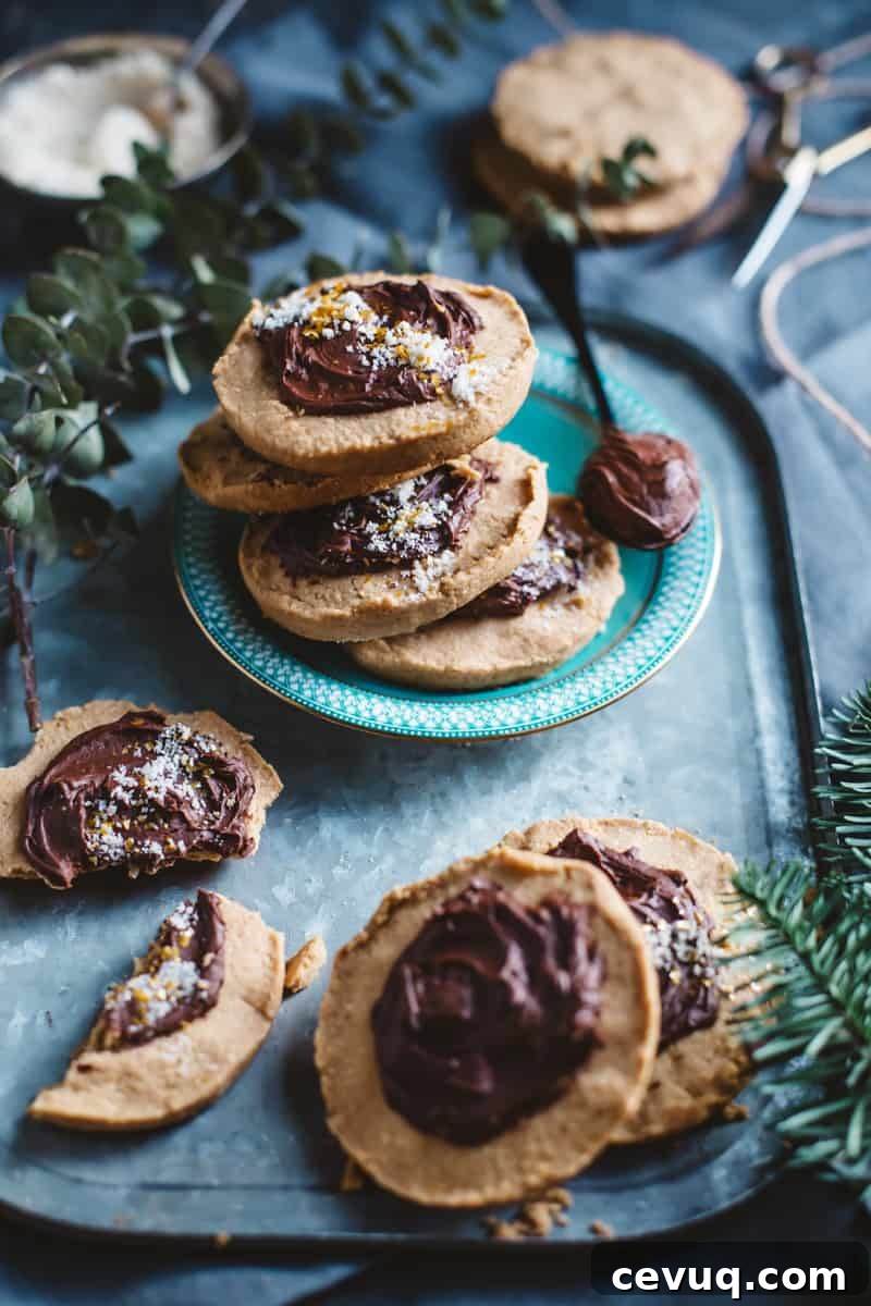 Crumbly Peanut Butter Cookies with Chocolate Ganache and Banana Sugar from Artful Desperado