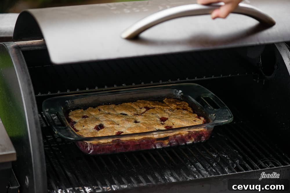 gluten free cherry cobbler in traeger