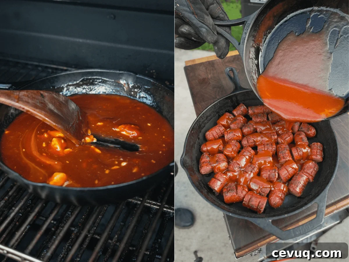 Making the BBQ Sauce for the hot dog bites.