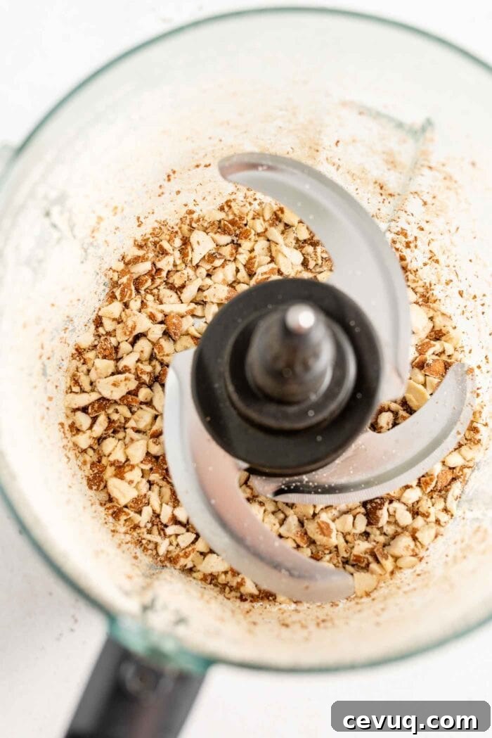 Blended almonds in a food processor.
