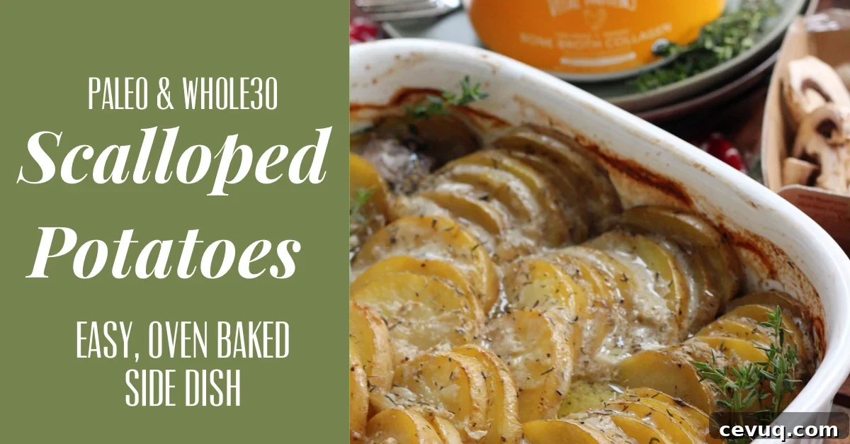 Scalloped Potatoes with Mushrooms & Rosemary — Paleo Whole30 Dairy-Free 6 Dairy Free Creamy Scalloped Potatoes are the perfect side dish for any occasion. Everyone in the family will love them! #paleo #whole30 #whole30sidedish #scallopedpotatoes #paleoscallopedpotatoes