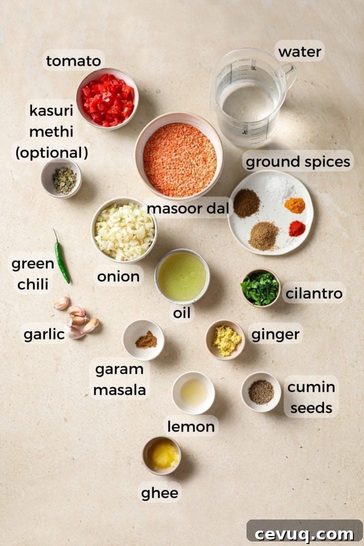 Masoor dal ingredients