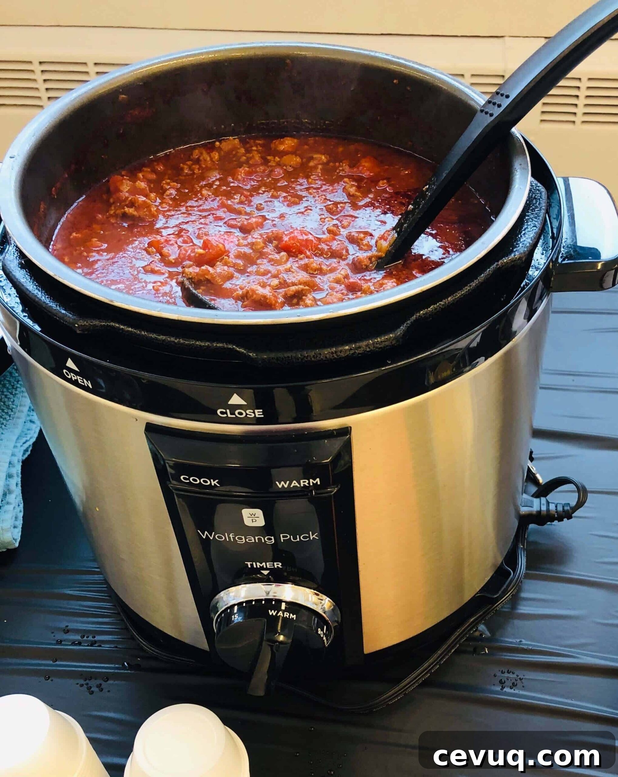 Instant Pot chili for a crowd finished and ready to serve.
